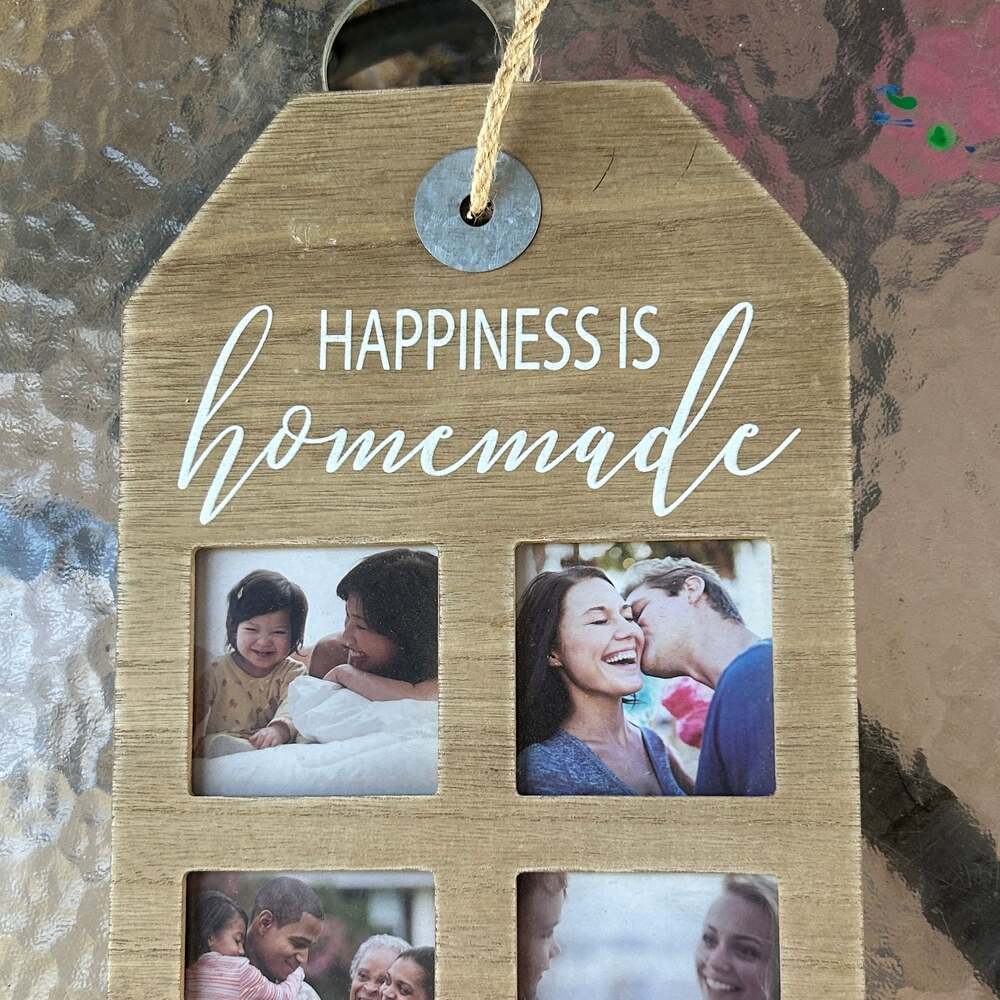 Photo Picture Frame 4 Slots Wood Wall Decor "Happiness is Homemade" Farmhouse